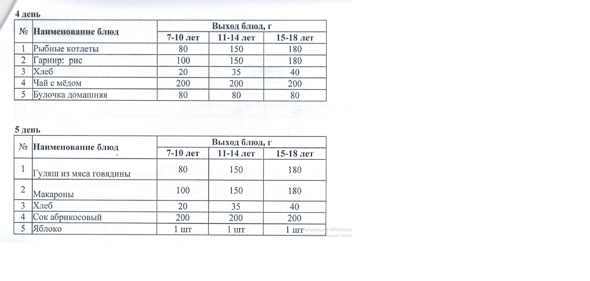 меню 2024 25 начальное звено