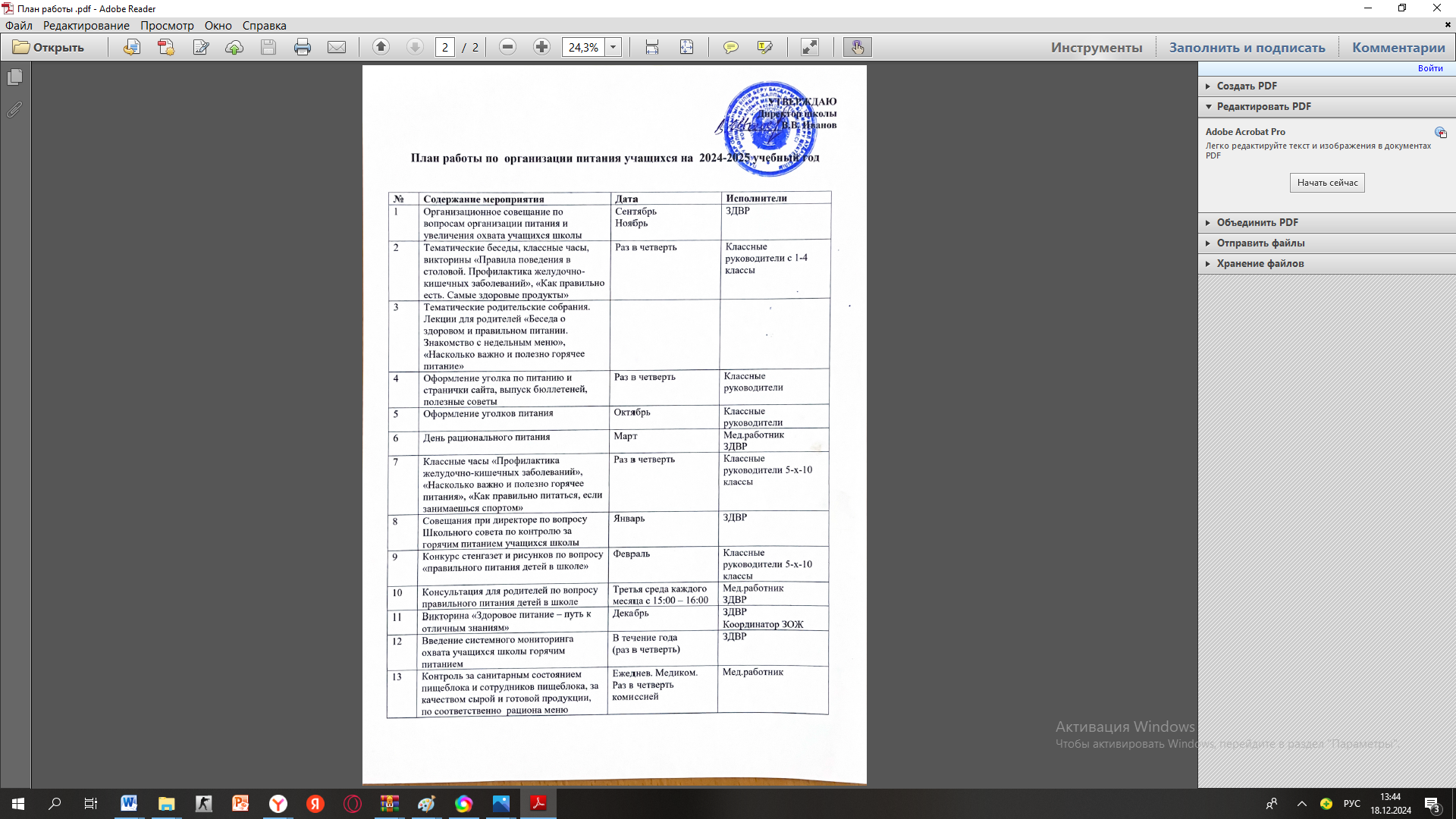 план работиы по организации питанияpng